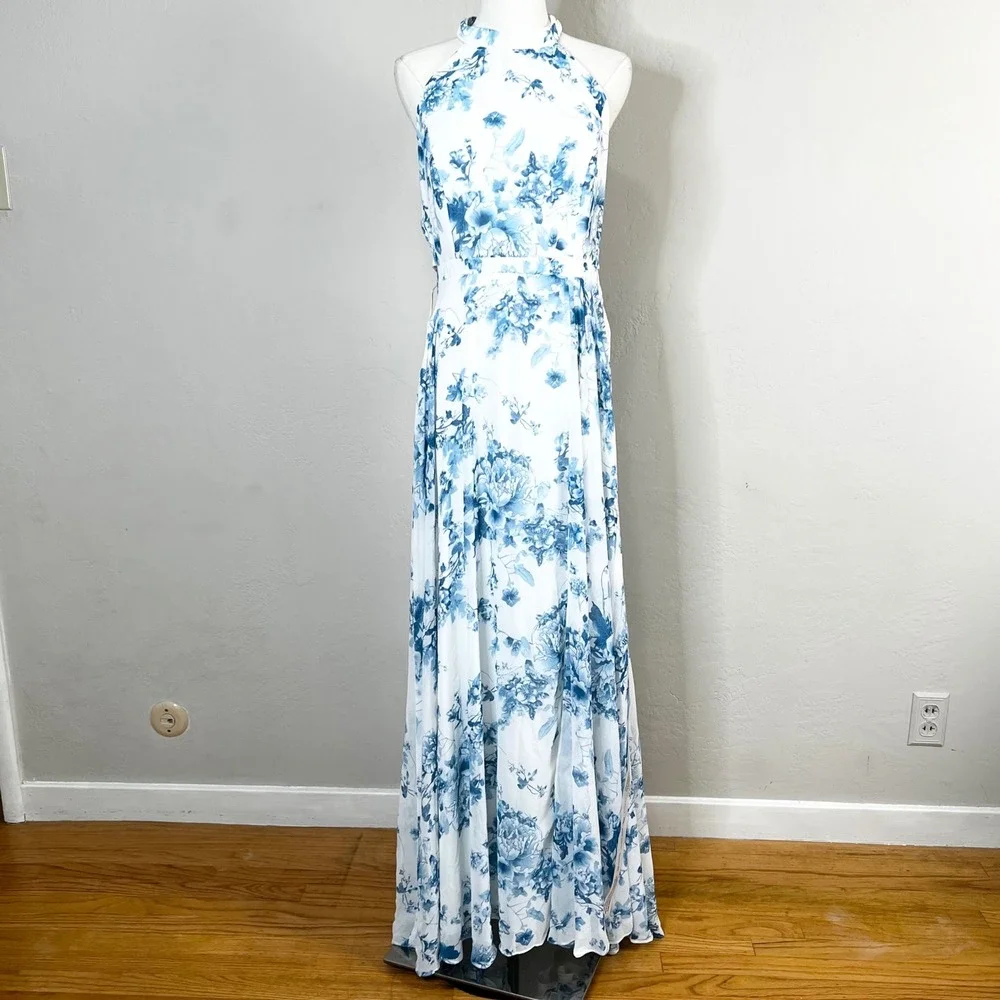 Dessy Collection | Dresses | Dessy Collection 382 Chiffon Floral Halter  Neck Backless Maxi Dress Size 4 | Poshmark
